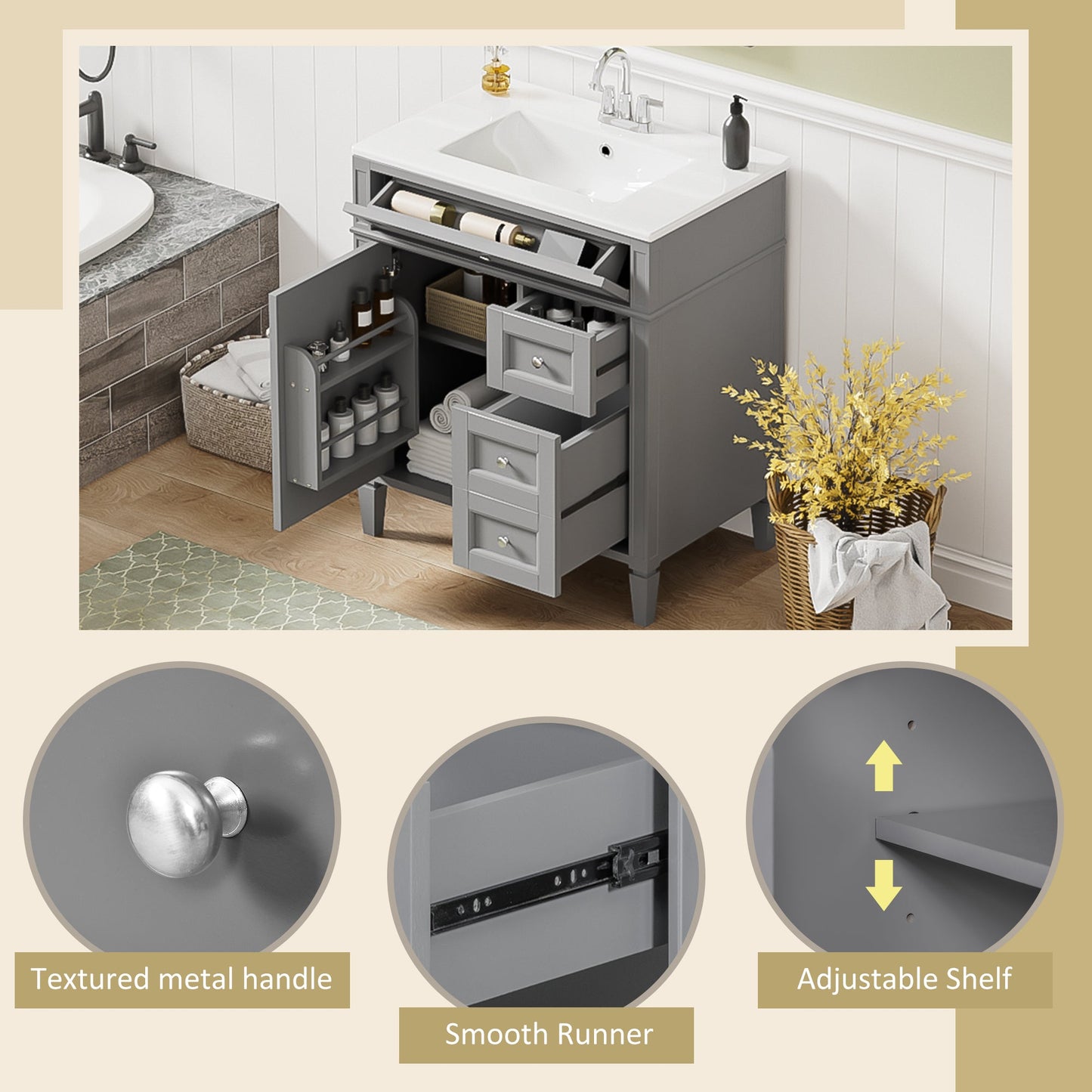 30'' Bathroom Vanity with Top Sink
