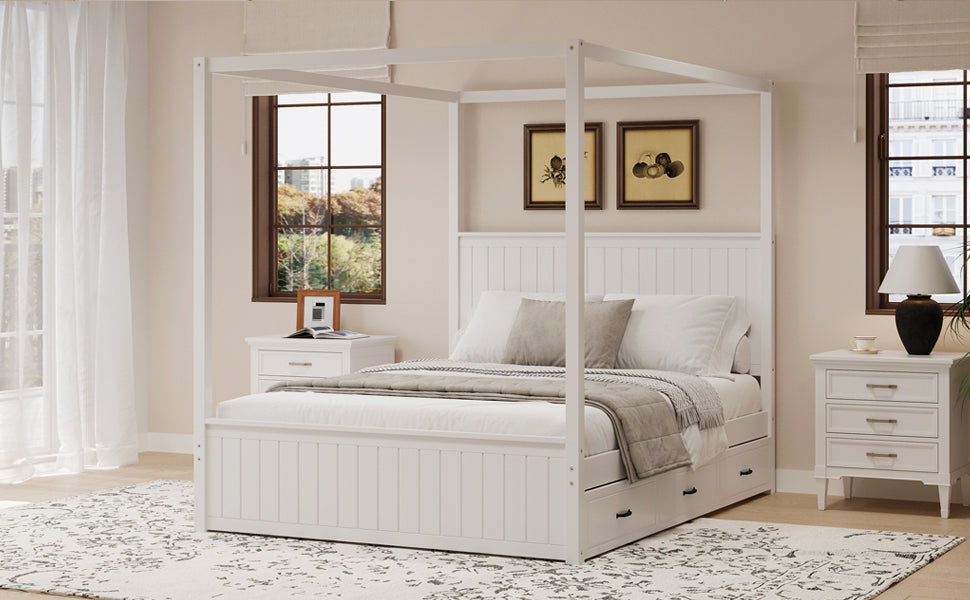 Modern Queen Size Canopy Platform Bed with Trundle