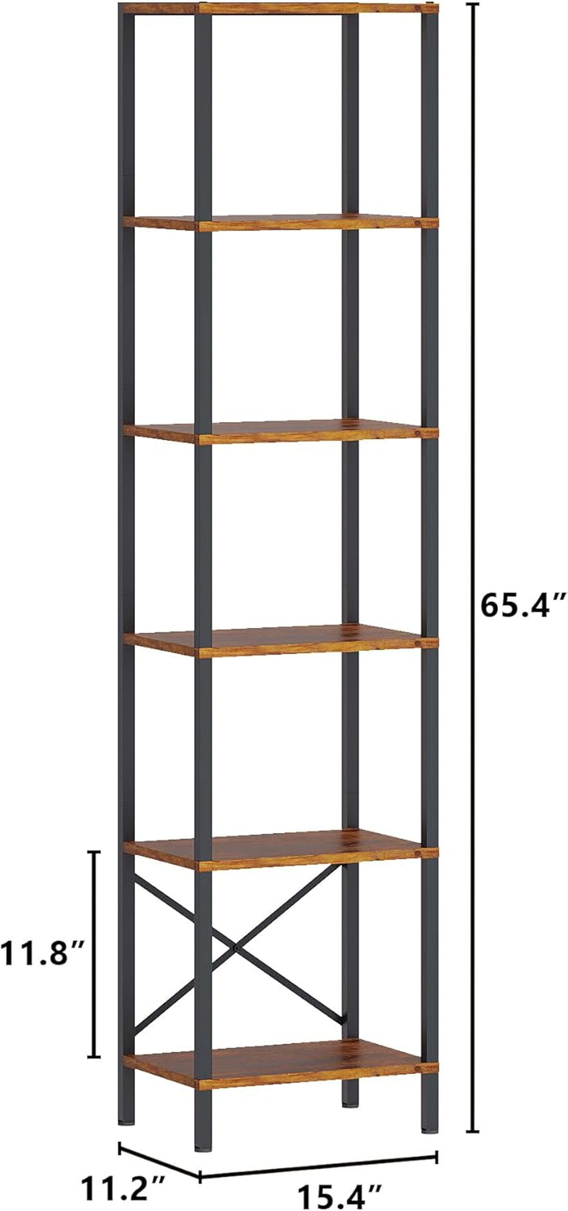 6 Tier Bookshelf With LED Lights In Rustic Brown Living Room