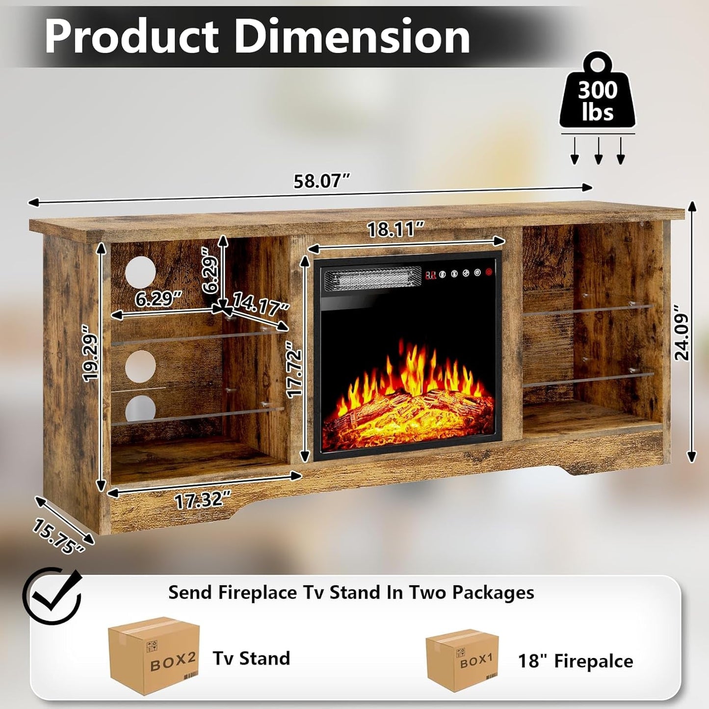 Fireplace TV Stand 18 Electric Fireplace for 65 Inch TVs