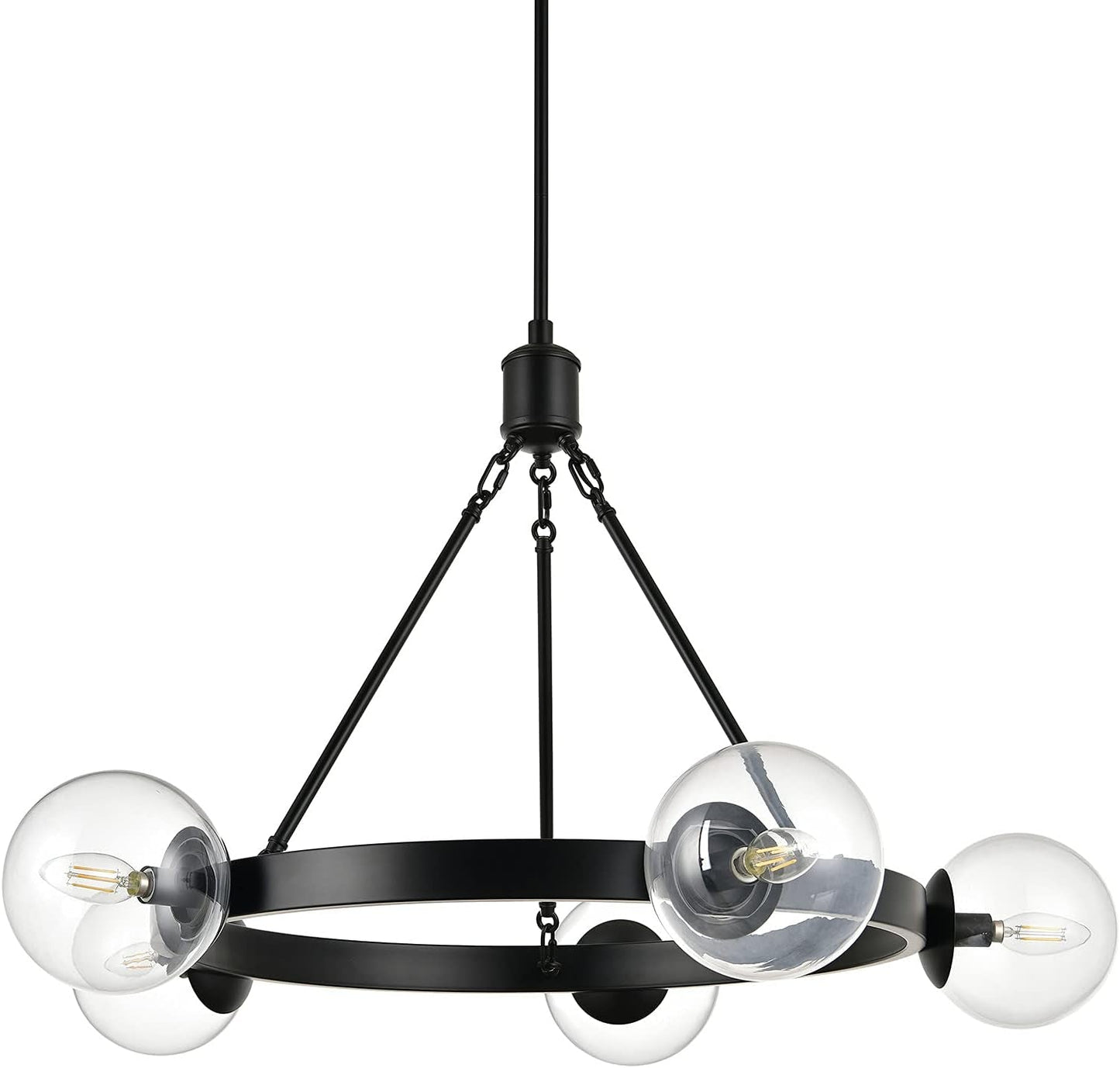 5 Light Black Globe Wagon Wheel Chandelier