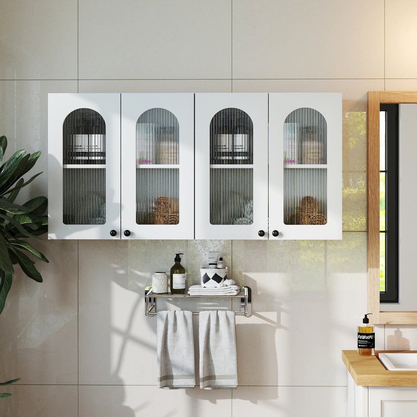 Wall Cabinet with Arched Glass Doors