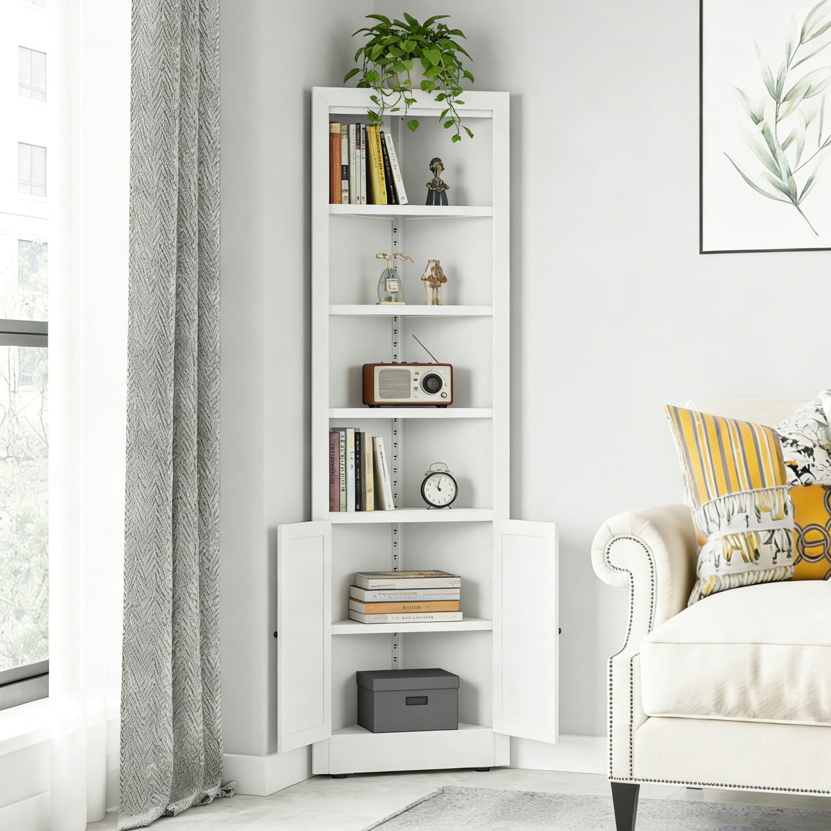71" Tall Corner Storage Cabinet with 2 Doors and 6-Tier Shelves