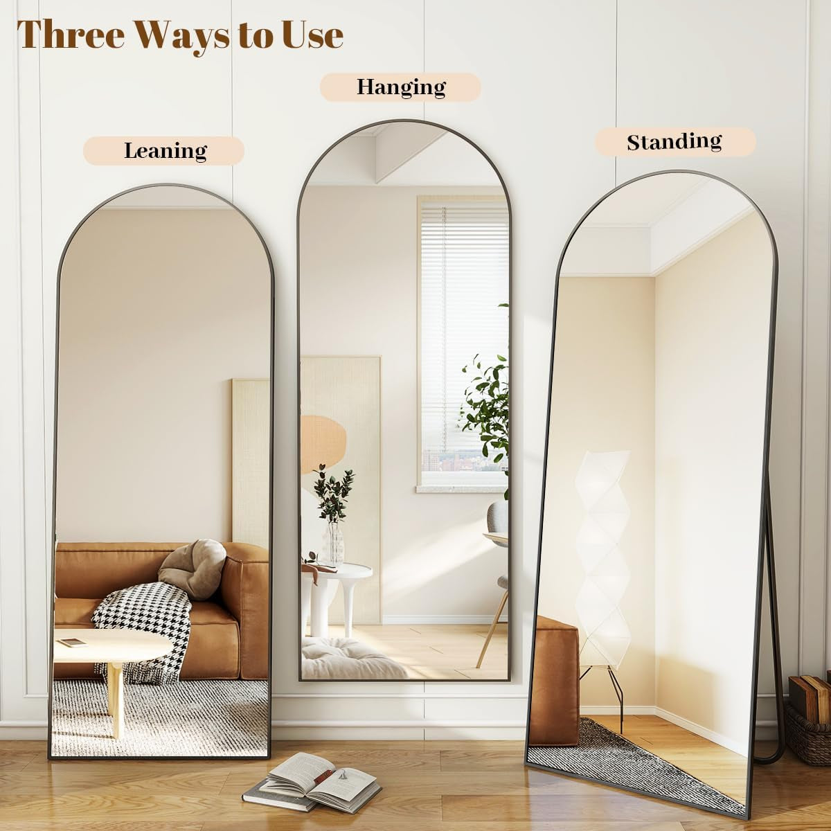 30x71 Inch Arched Full Length Mirror Black Aluminum Frame
