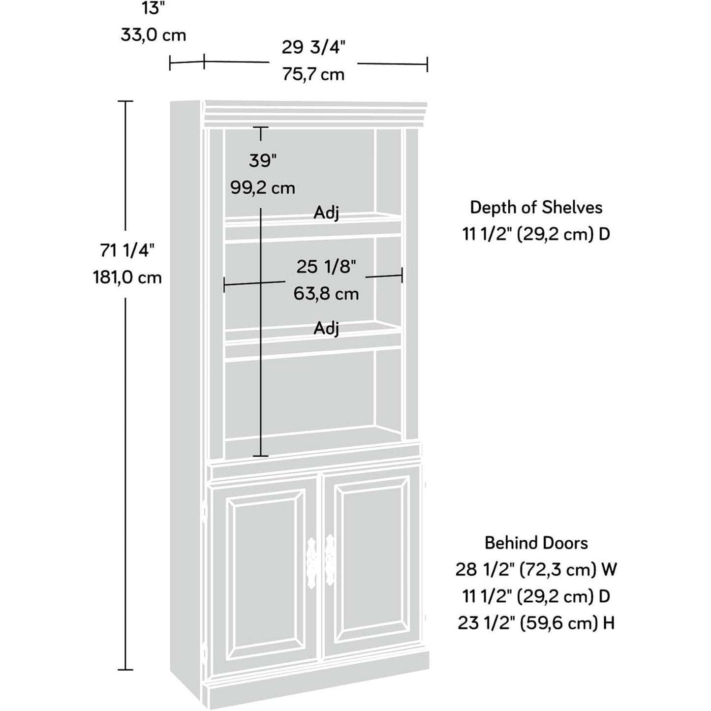 Heritage Hill Library With Doors Bookcase, Classic Cherry Finish, 71 Inch Tall