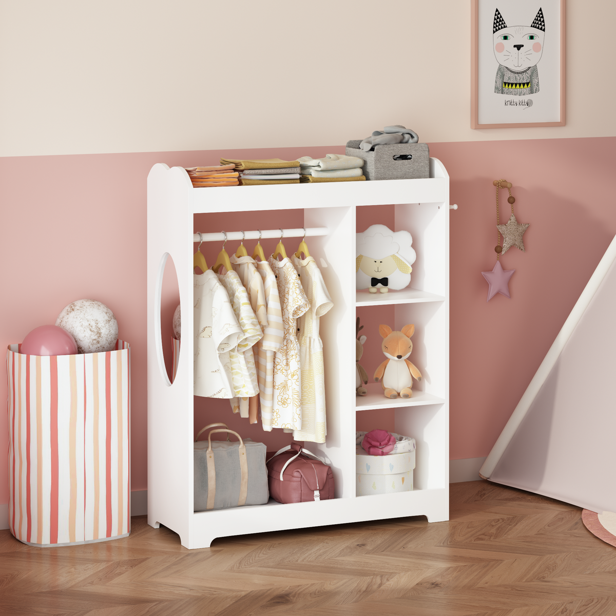 Kids Dress Up Storage with Mirror and Hooks