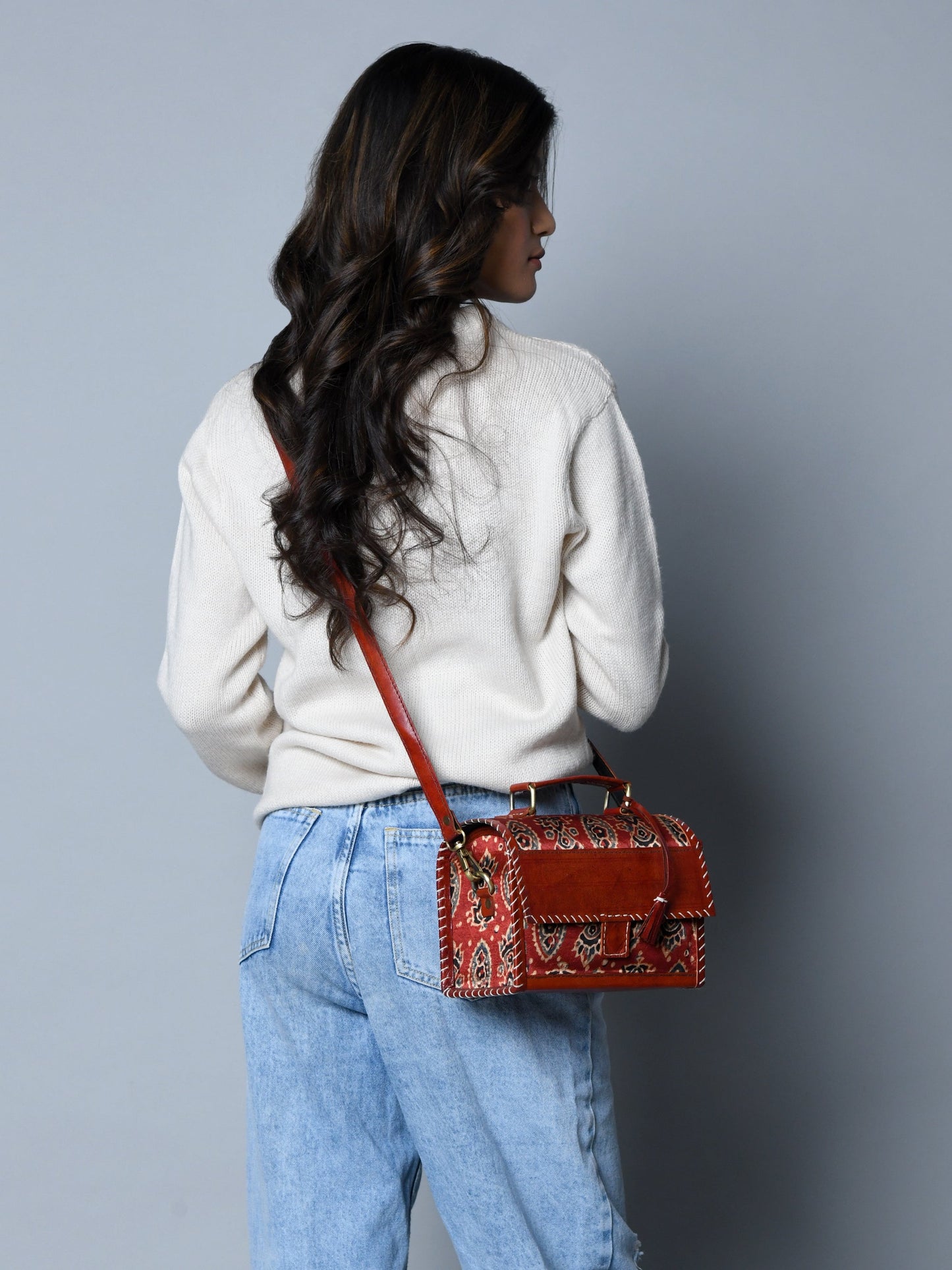 Maroon Mystique Ajrakh Satchel Purse