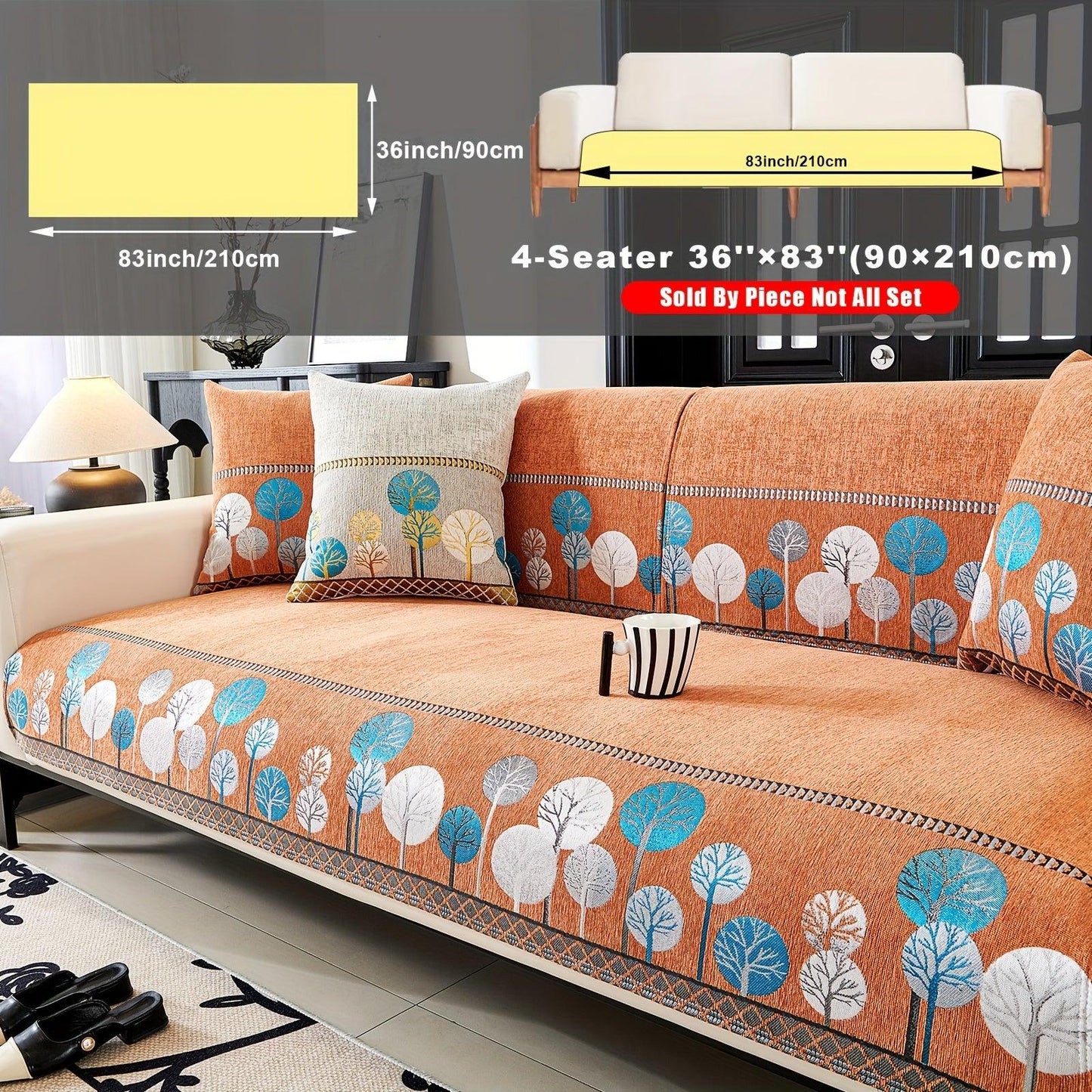 Pet Proof Couch Cover - Boho Chenille Sofa Cover with Tree Embroidery