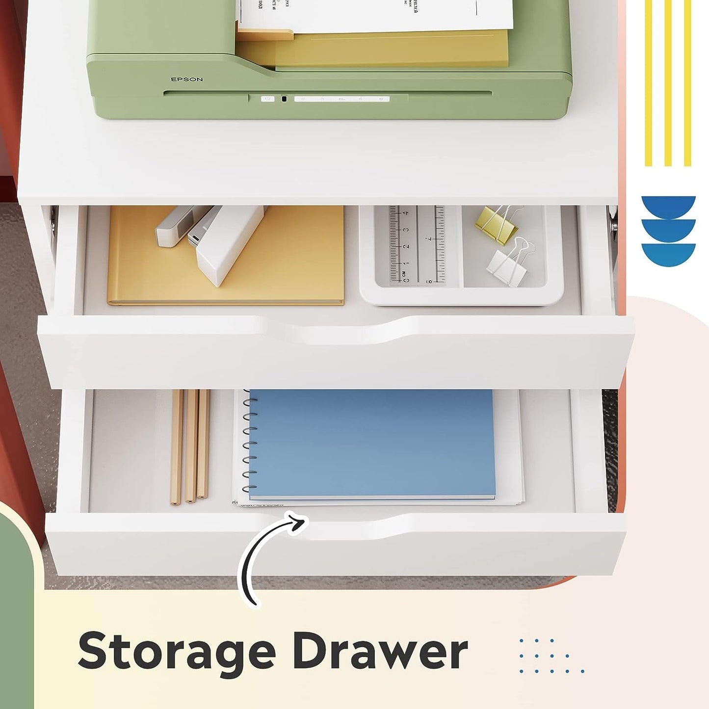 White 7 Drawer Storage Chest With Wheels For Home Office