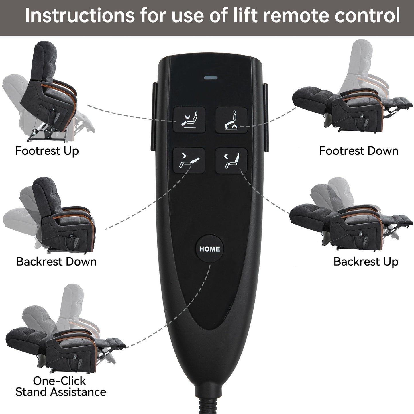 Power Black Chenille Lift Recliner Chair Dual Motor Infinite Position Up to 350 LBS with Solid Wood Armrests, Heat Massage and Heavy Duty Motion Mechanism
