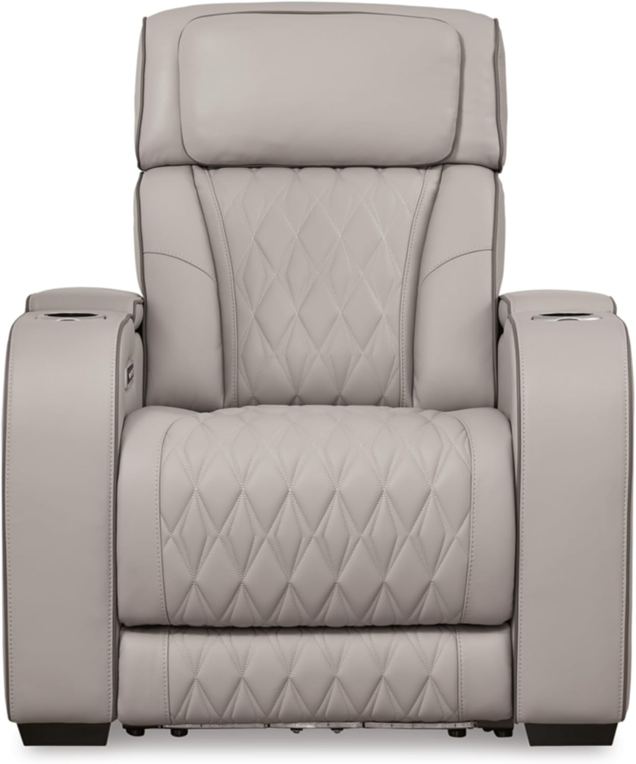 Light Gray Leather Power Recliner With Adjustable Headrest