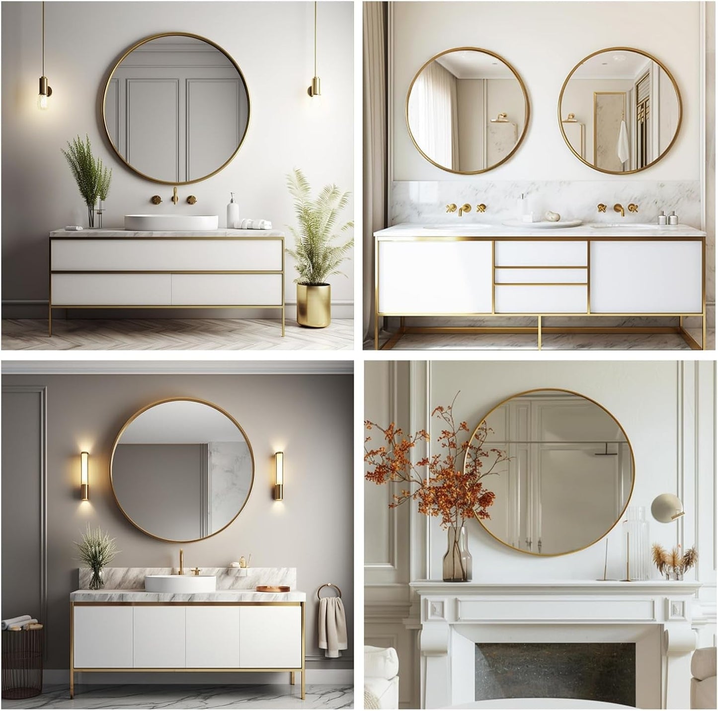 24 Inch Gold Round Mirror Shatterproof For Bathroom Hallway