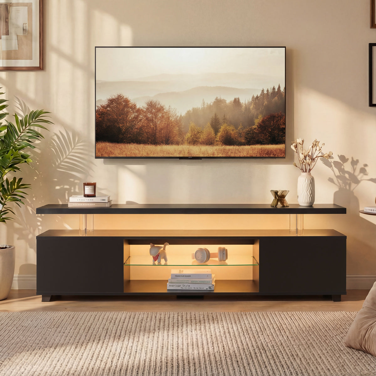 Black TV Stand for 60 Inch TV with LED Strip Lights