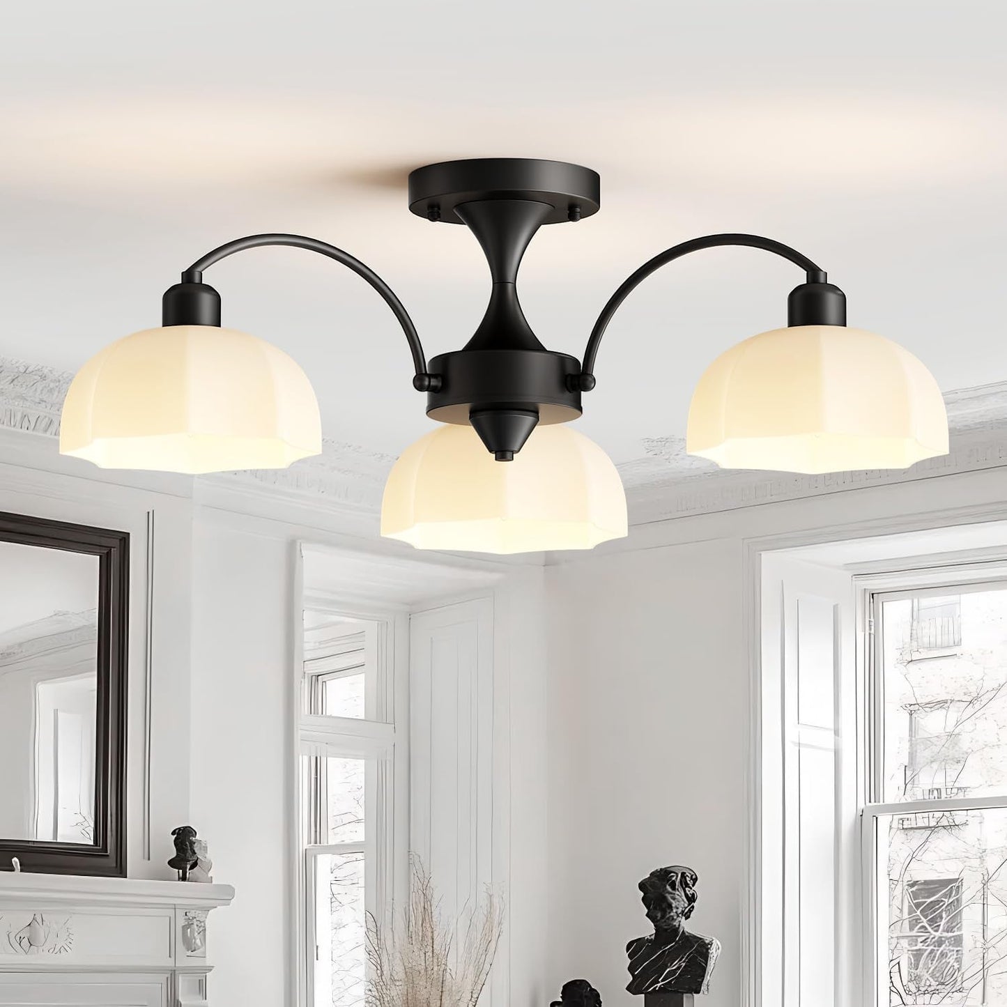 Milk Glass Sputnik Chandelier Adjustable Height Dimmable