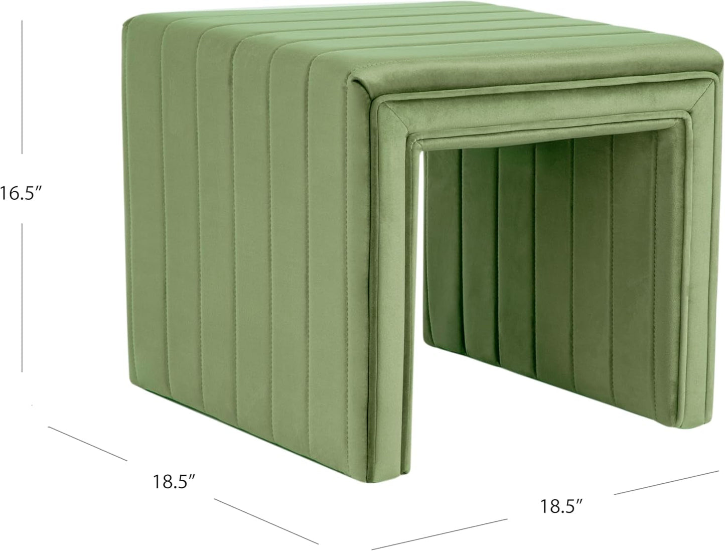 Green Velvety Tufted Ottoman Footstool 18.5 Inches