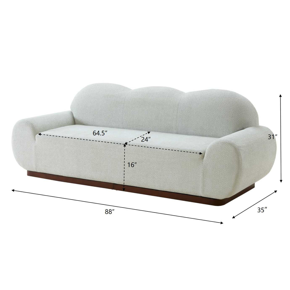 88in. Round Arm Cloud Curved 3 Seater Modern Upholstered Boucle Sofa