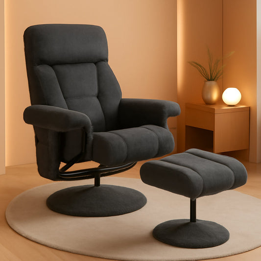 Dark Grey Swivel Recliner With Ottoman Vibration Massage