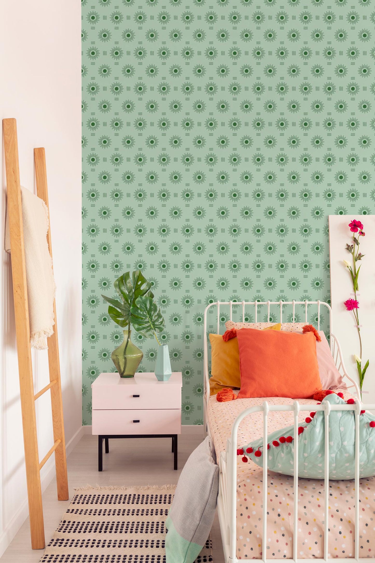 Sun Rays Wallpaper, mint & green