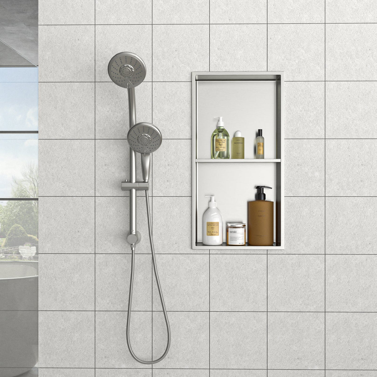 13" x 25" Stainless Steel Shower Niche Double Shelf