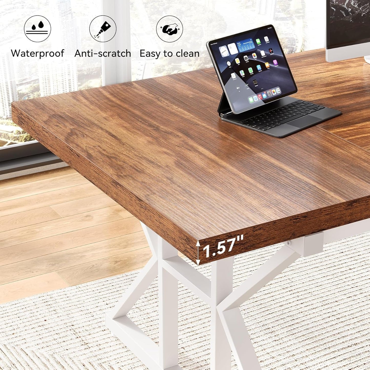 Spacious 70.8 Inch Wooden Executive Desk For Home Office