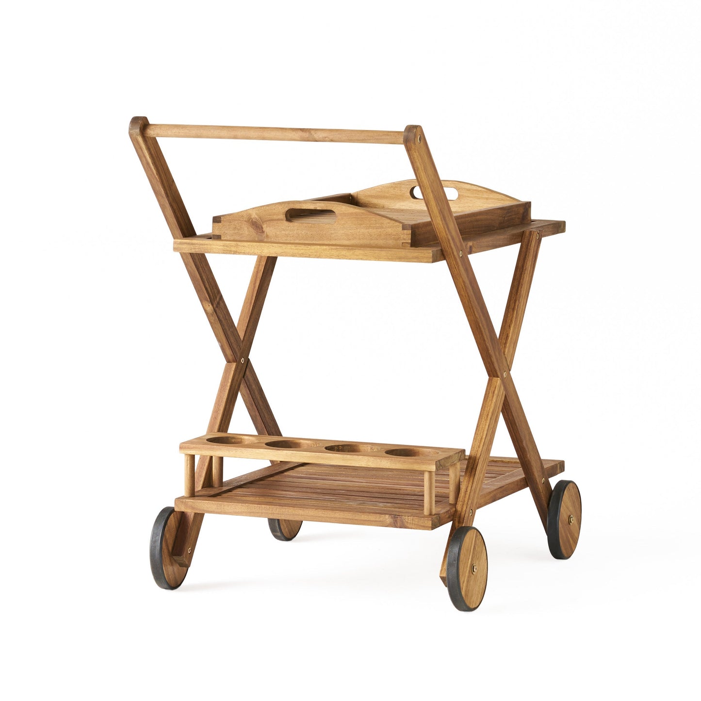 Riviera Bar Cart Natural Stained Acacia Wood Mobile Bar Cart