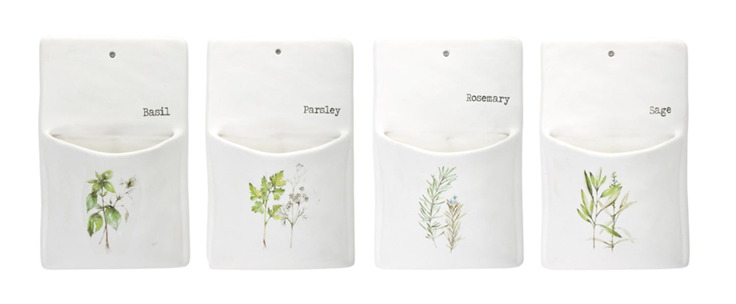 Set of 4 Ceramic Herb Wall Pockets