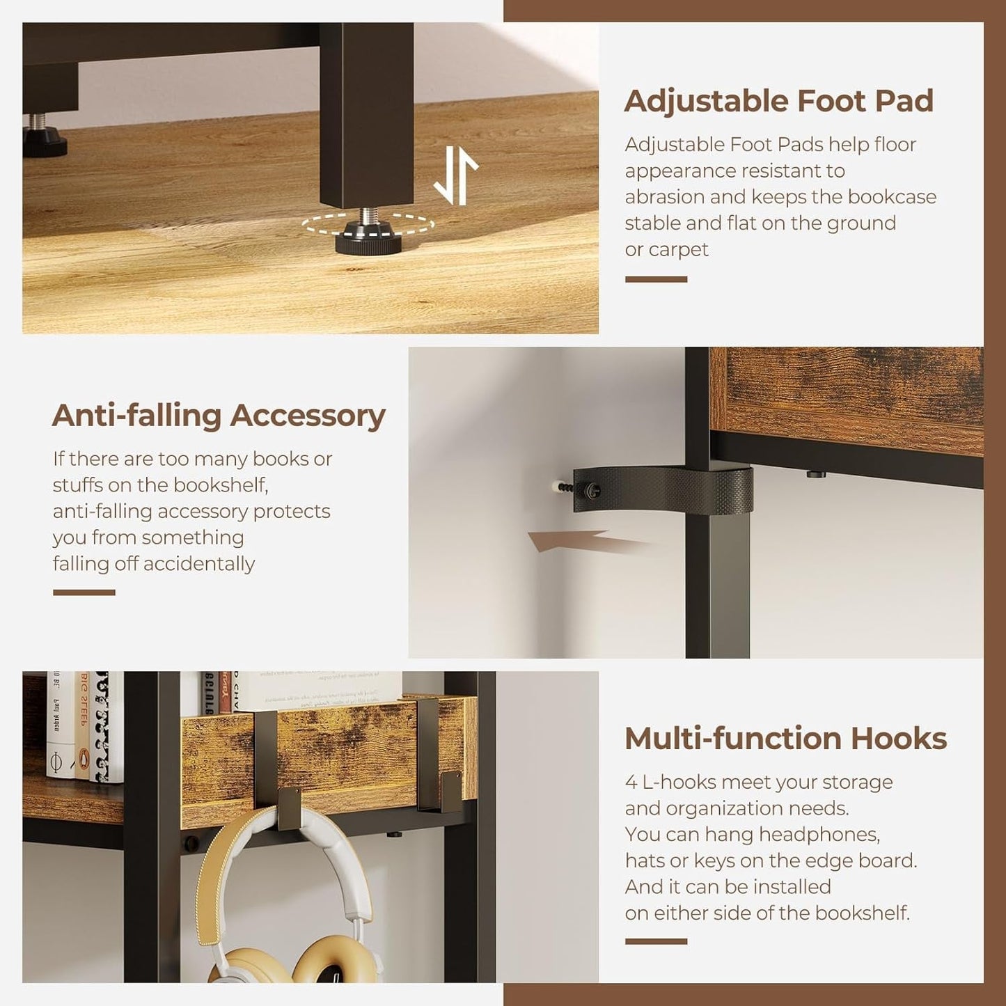 65 Inch Five Tier Corner Bookshelf With Open Shelves