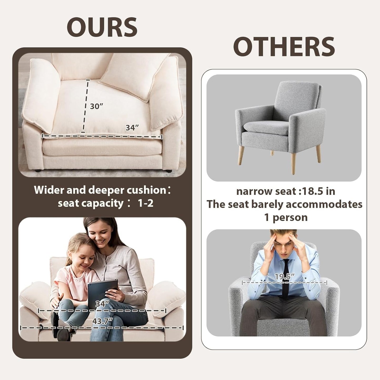 Beige Upholstered Oversized Chair With Ottoman Chenille