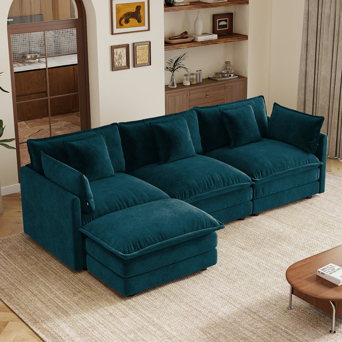 Oversize 3-Seater Sofa with Ottoman for Living Rooms