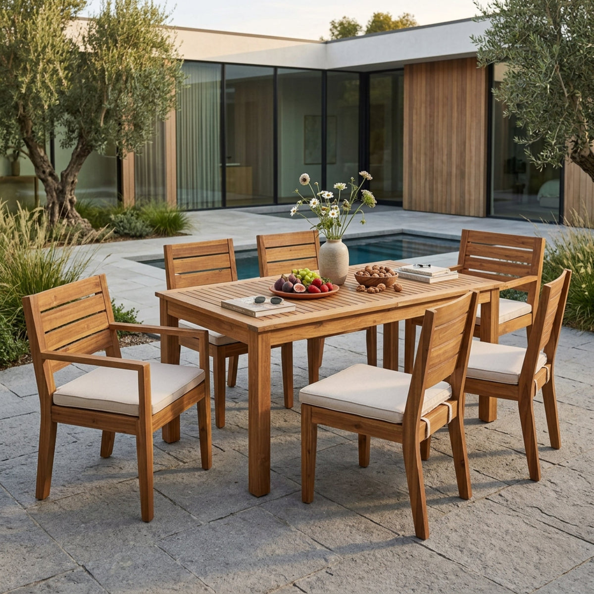 Outdoor 6-Seater Acacia Wood Expandable Dining Set