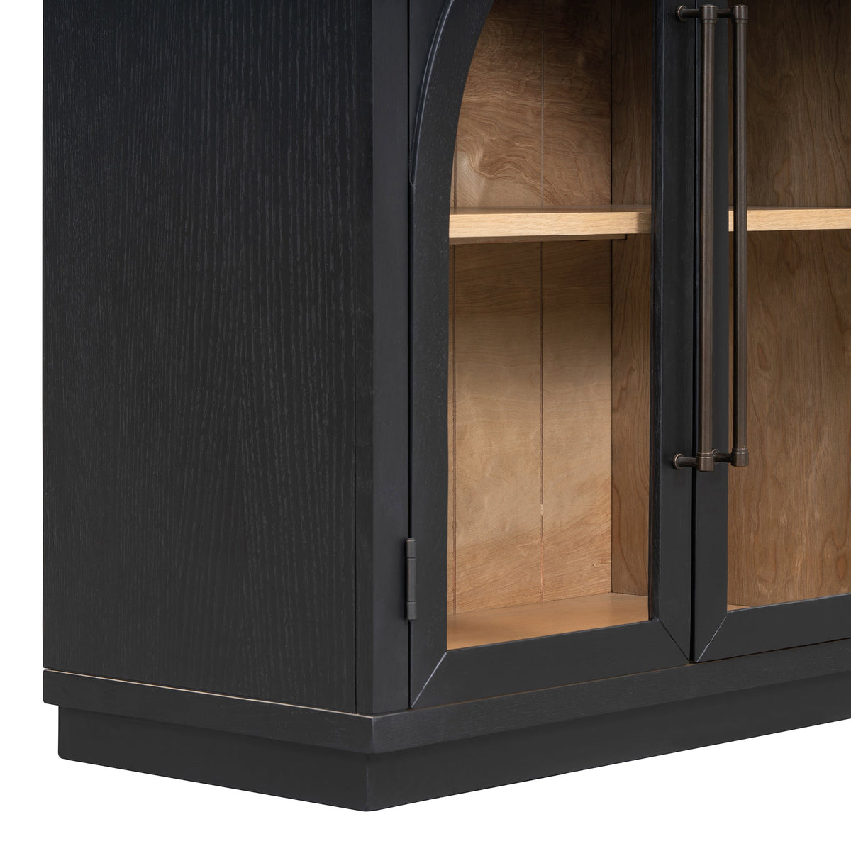 TREXM 4-Door Large Storage Sideboard Buffet Cabinet with Glass Doors - Black