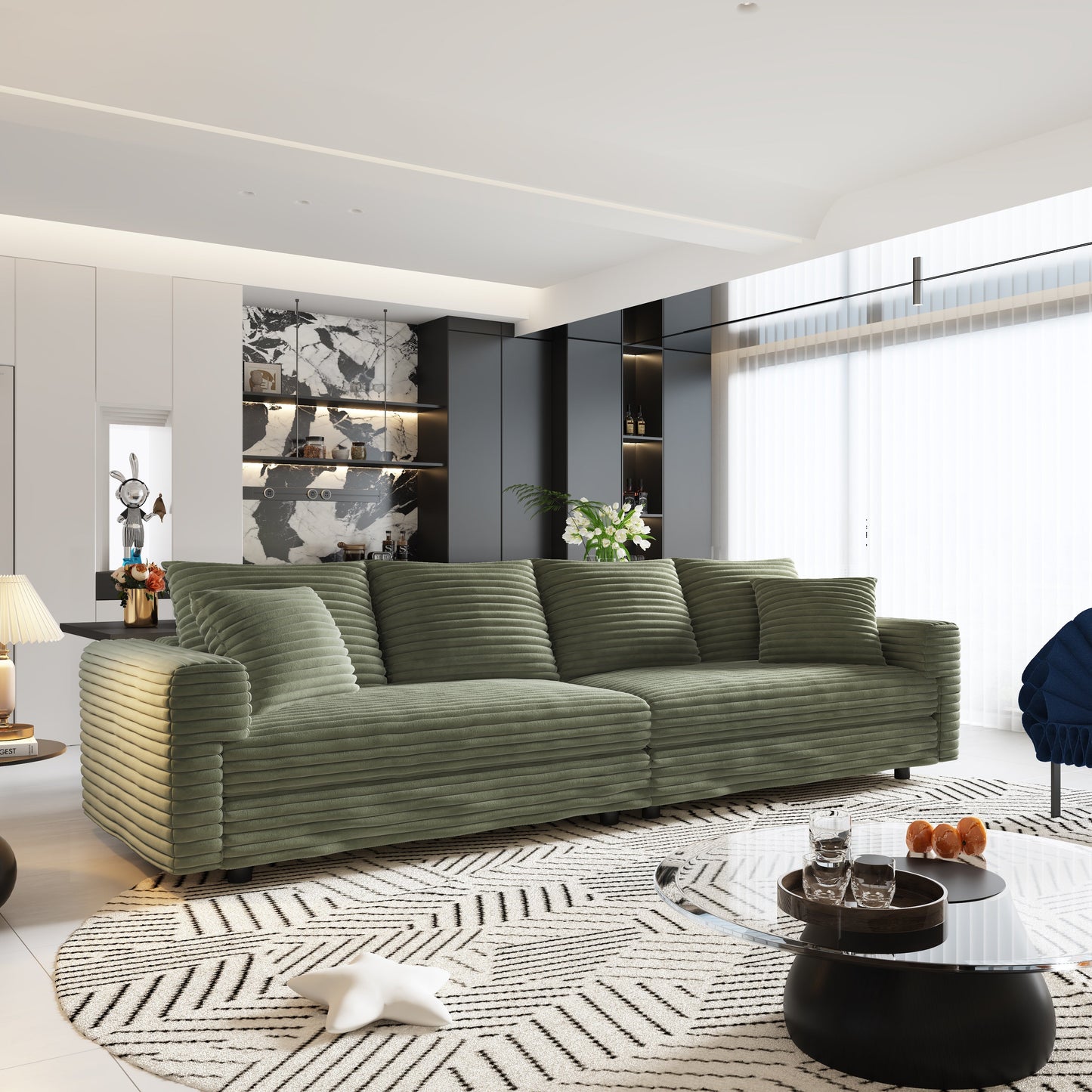 Plush Corduroy 4-Seat Sofa - Modern Comfy Upholstered Couch