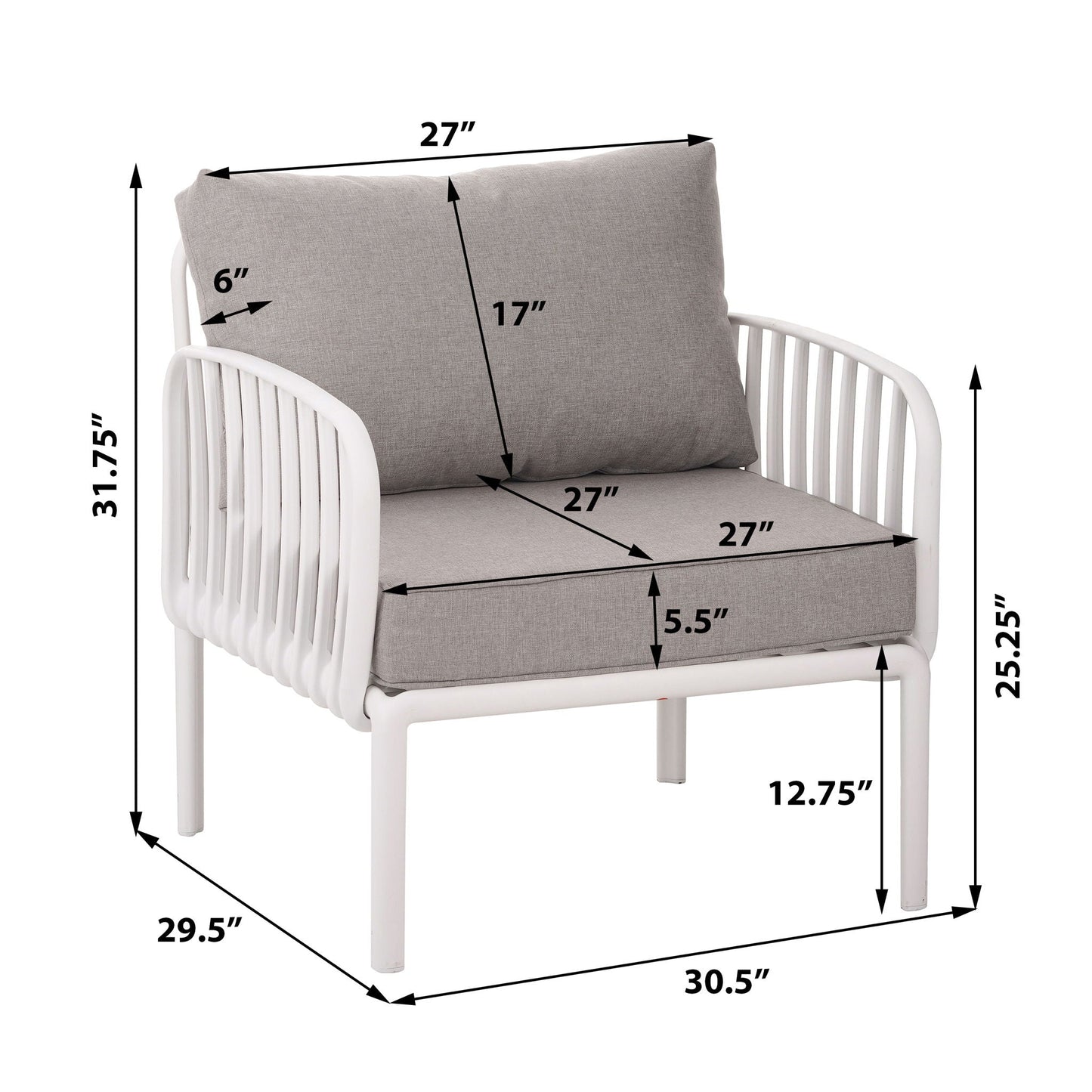 Outdoor Patio Club Chair with Waterproof Thick Cushion