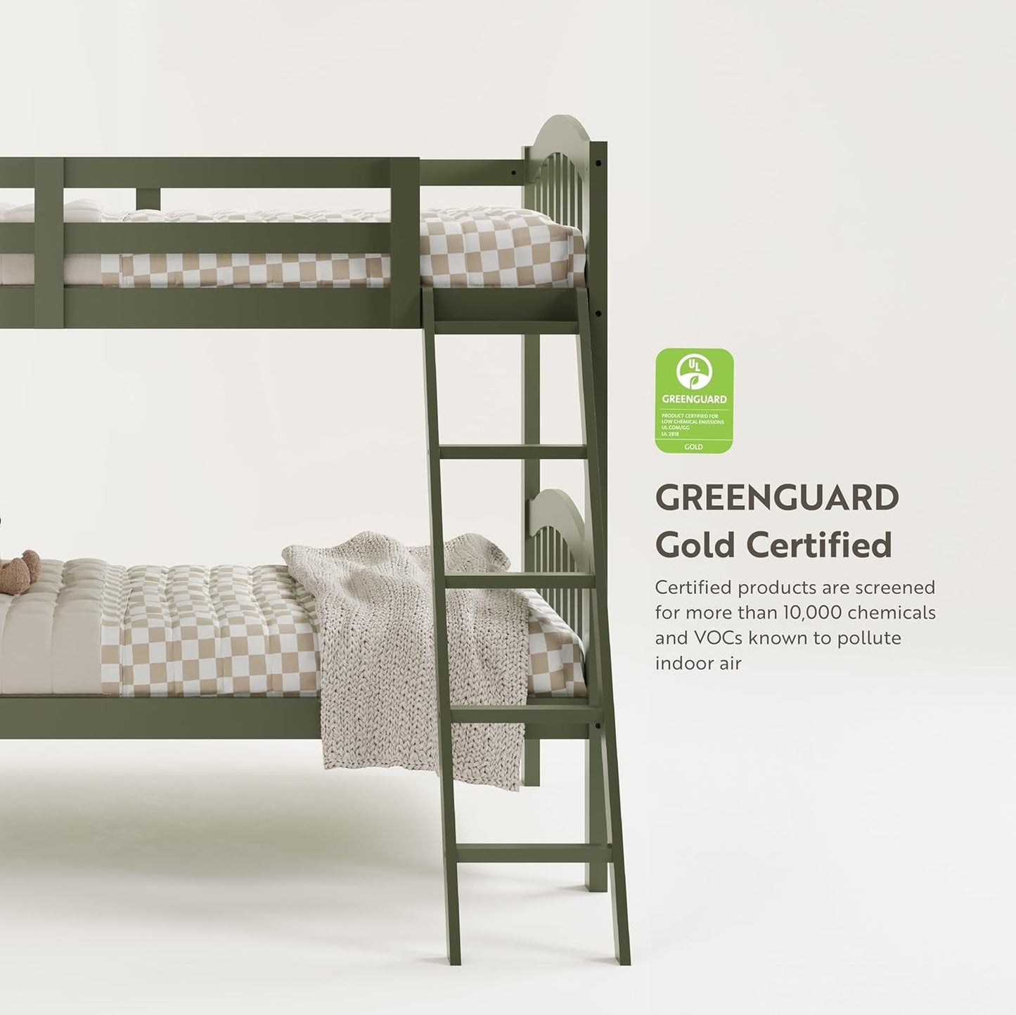 Olive Twin Over Twin Bunk Bed Converts To Two Beds