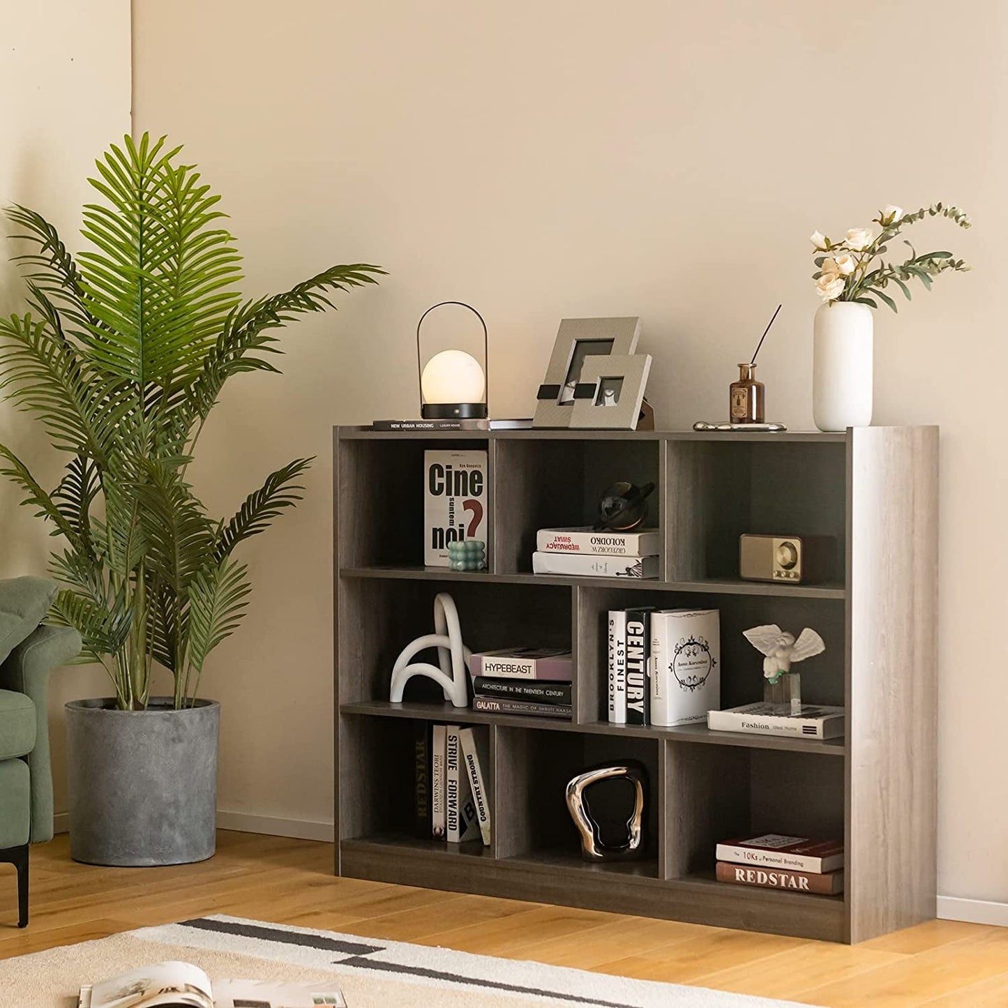 Grey 8 Cube Modular Bookcase For Living Rooms With Display