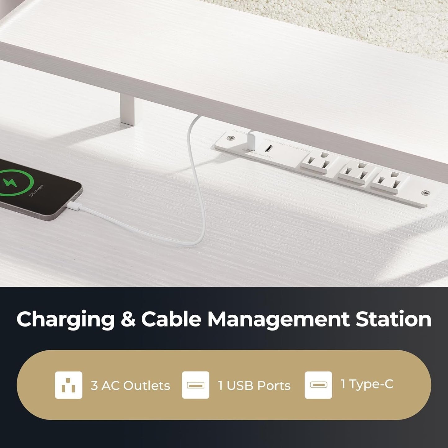 Electric L Shaped Standing Desk 59 Inch With Power Outlets