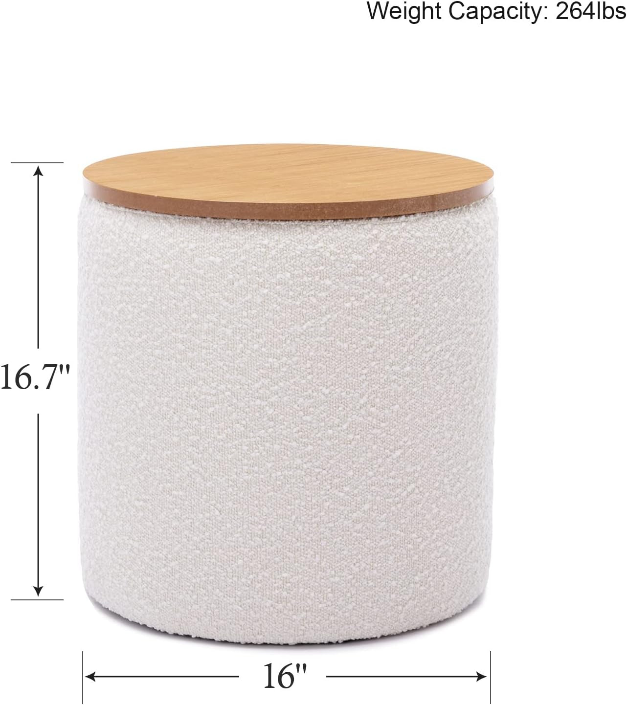 Circular Storage Ottoman Sixteen Inch White Boucle