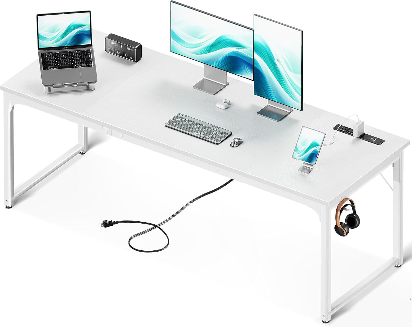 71 Inch White Computer Desk With USB Ports For Home Office