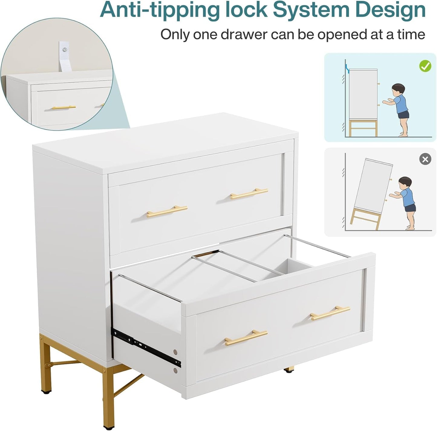 White 2-Drawer Lateral File Cabinet For Letter Legal A4