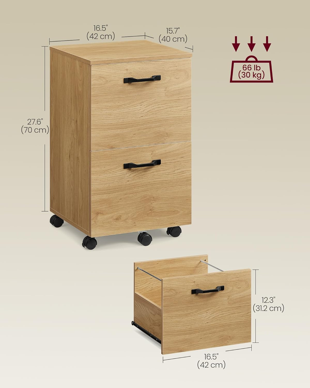 Straw Yellow 2 Drawer Rolling File Cabinet Printer Stand