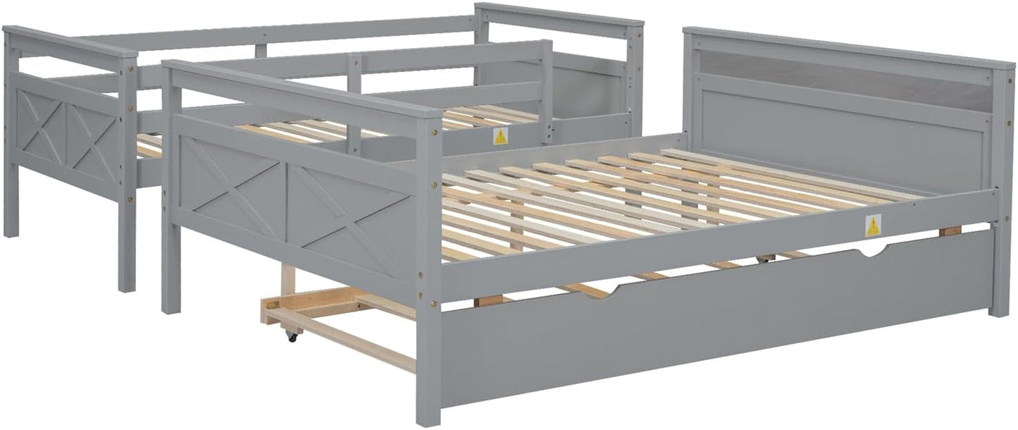 Grey Trundle Bunk Bed Twin Over Full With Guardrail