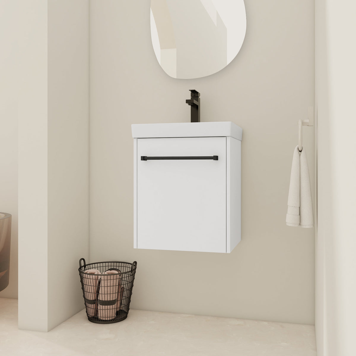 18" Floating Wall-Mounted Bathroom Vanity with Ceramic Sink