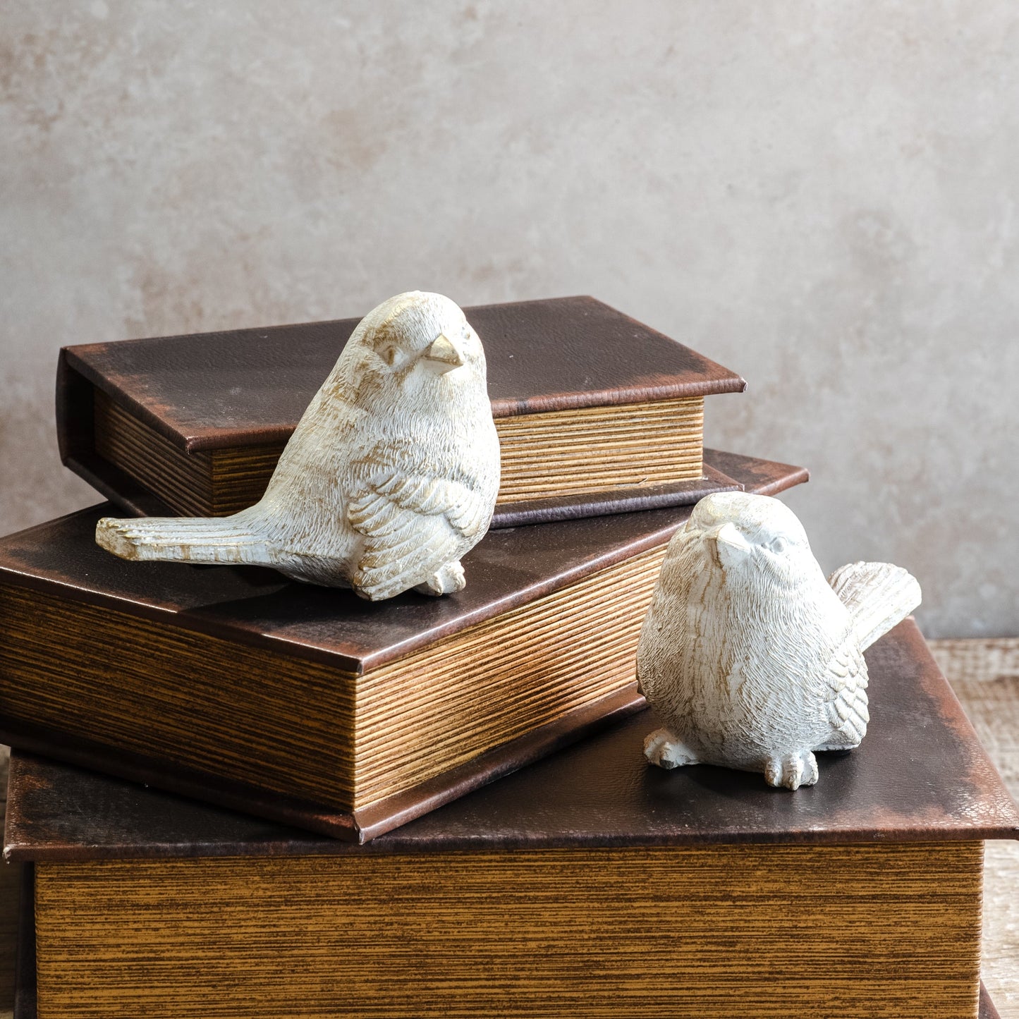 Gold Wash Distressed Cement Birds | Set of 2