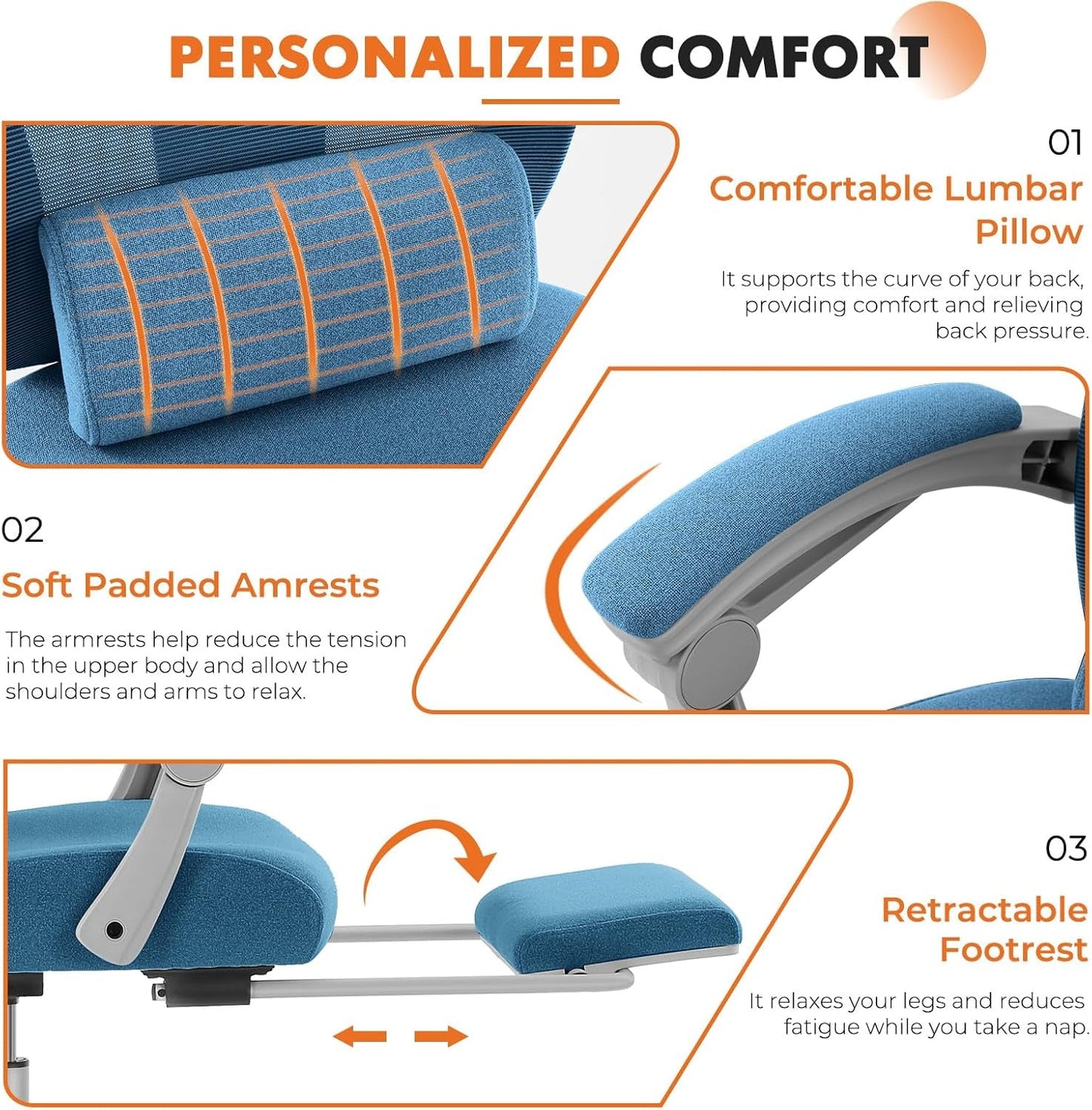 Blue Ergonomic Mesh Office Chair With Lumbar Support