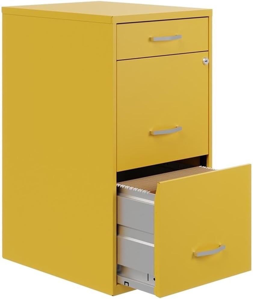 18 Inch Deep Metal File Cabinet With Cam Lock 3 Drawers Yellow