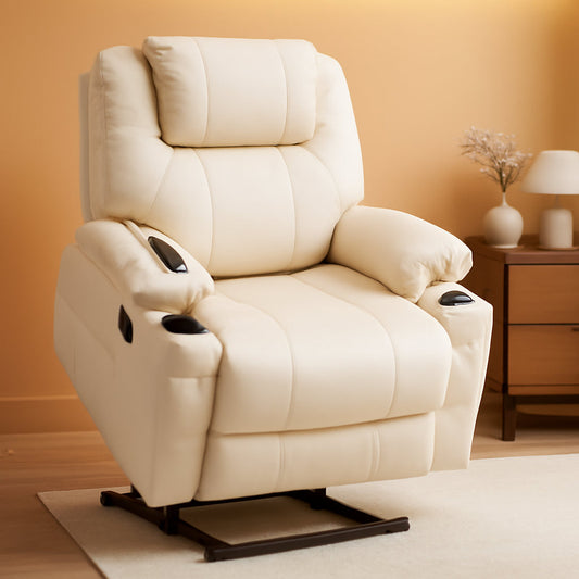Power Lift Recliner Chair With Massage And Heat Cream White