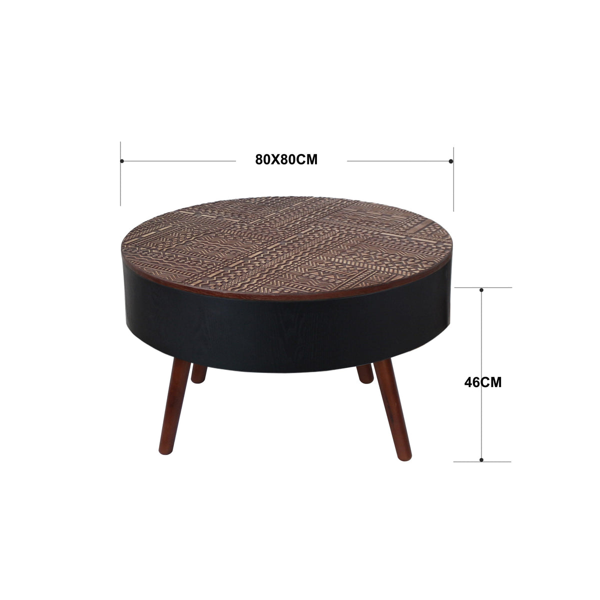 31.5" Round Carved Coffee Table with Storage Space