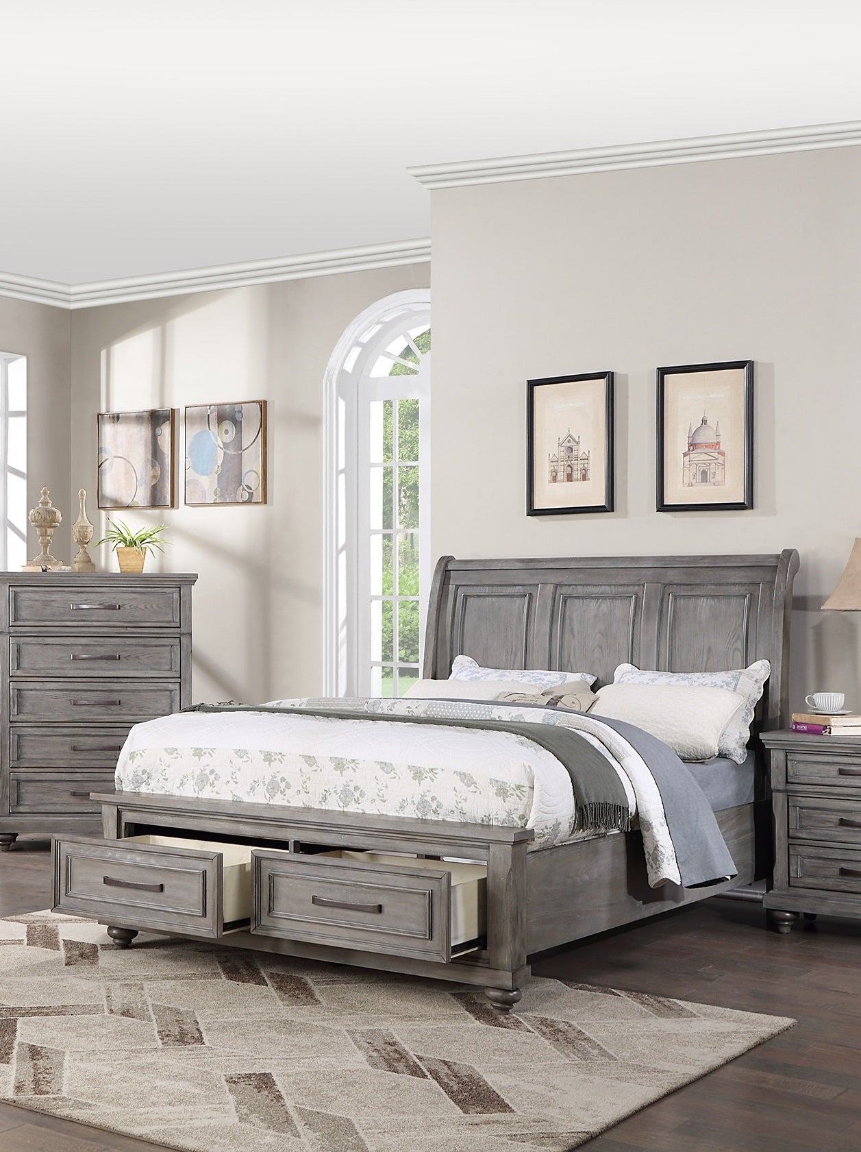 California King Size Bed with Underbed Drawer & Nightstands