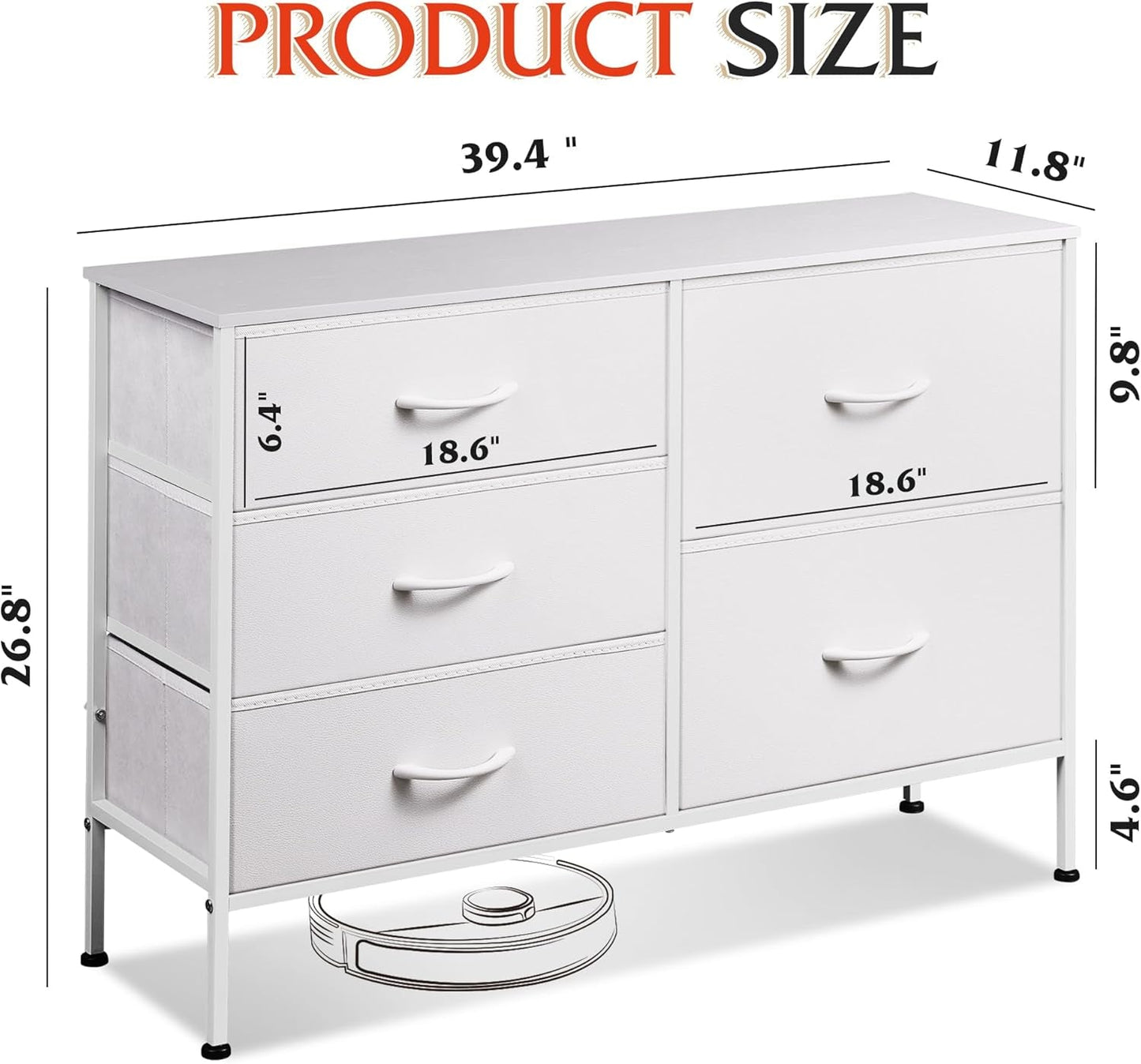 Fabric Dresser With 5 Drawers White For Bedroom Storage Organizer