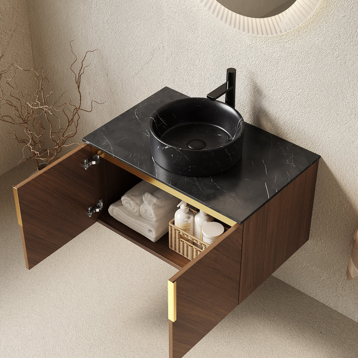 ARAI 30" Bathroom Vanity & Sink, Wall-Mounted Plywood Bathroom Storage Cabinet